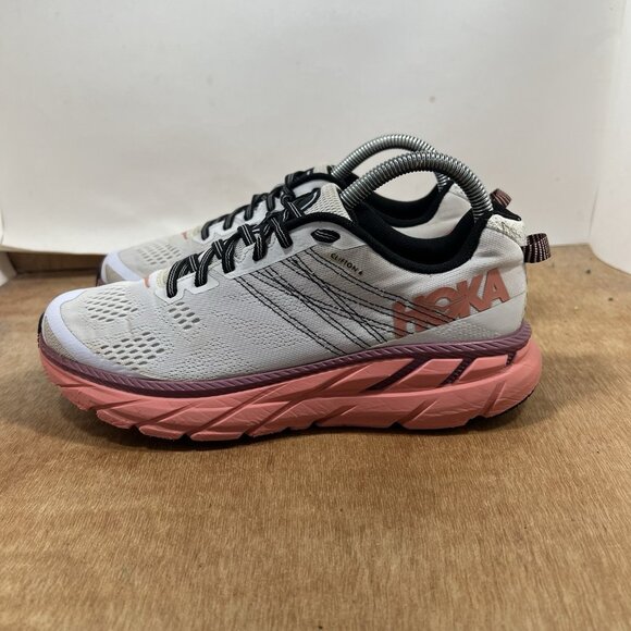 Hoka One One Clifton 6 Women Size 7.5 Running Shoes Pink Sneakers - Picture 3 of 9
